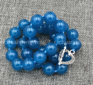 Natural 10mm Ink Blue Apatite Round Gemstone Beads Necklace 18'' Heart Clasp - Picture 1 of 3