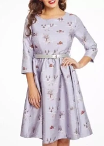 Worn Once Sz12 Lindy Bop “Holly” 50s Vintage Xmas Winter Scene Jacquard Dress - Picture 1 of 4
