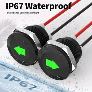2× Green 12V LED Car Indicator Dash Light Single Arrow Metal Turn Signal Lights, - Picture 1 of 10