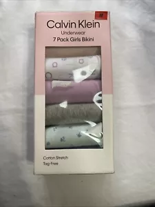 CALVIN KLEIN 7 PACK GIRLS BIKINI UNDERWEAR MUTLICOLOR COTTON TAG FREE SZ M 189C - Picture 1 of 2