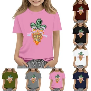 Kids Printed Short Sleeve Tee Girls Boys Basic Lightweight Performance T-Shirts - Picture 1 of 33