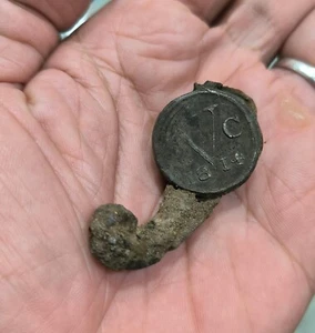 Authentic Dutch Netherlands VOC Era Java Doit 1814 Fossil Shipwreck Tin Coin_Q43 - Picture 1 of 6