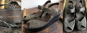 BERNIE MEV BM METALLIC GOLD WOVEN SHOES WEDGES BASKETWEAVE OPEN TOE 41 10.5 GUC - Picture 1 of 9