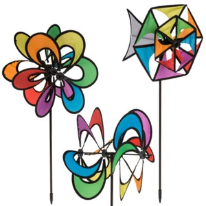 Windspiel Blume Windrad Nylon Regenbogen für Draußen Ø 25 cm H. 57 cm Windmühle - Bild 1 von 3