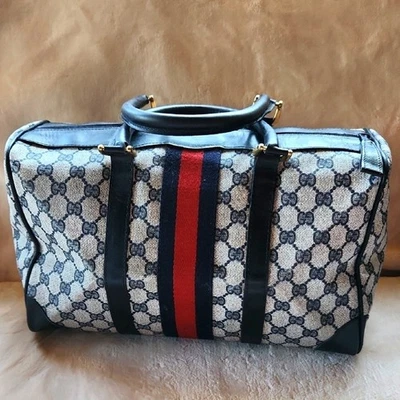 Bolso vintage de lona Gucci Boston con detalles rojos y azules Foto 1 de 4