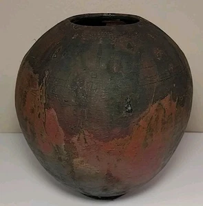 VTG Ulla S. Raku Studio Art Pottery Vase Signed & Dated 7”x7" Immaculate!!! - Picture 1 of 13