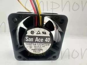 Sanyo 109P0412D6D08 4020 DC12V 0.18A 4CM 3-Wire Cooling Fan - Picture 1 of 3