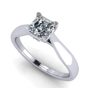 Platinum Plated Sterling Silver 1.50 CTW Asscher Cut CZ Solitaire Ring - Size 6 - Picture 1 of 6