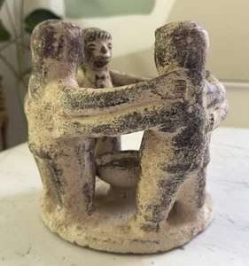 Vintage Freundeskreis Kerzenhalter Statue Azteken Maya Volkskunst Ton Keramik. - Bild 1 von 13