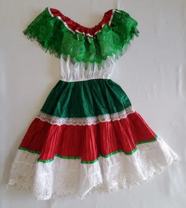 Traditional Mexican Dress Girls Tag Size 10 Green Red White - Picture 1 of 5