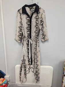 Lipsy Beige Brown Snake Print Chiffon Long Sleeve Shirt Dress Size 12 (T10) - Picture 1 of 8