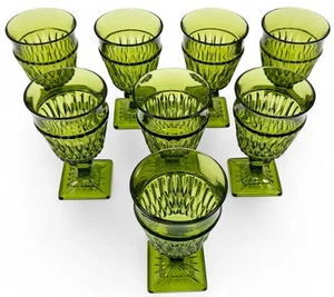8 Indiana Glass Mt Vernon Pattern Olive Green 6” Water Goblets Set Of 8 - Picture 1 of 11