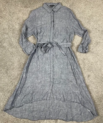 Vestido Saks Fifth Avenue para mujer Camisa Grande Vestido Azul Lino Cinturón Cottage Core Foto 1 de 4