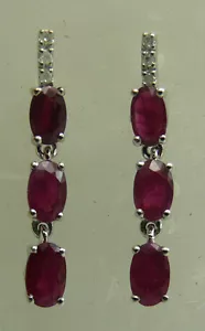 Ruby 1.87ct Earring with Diamonds 0.03ct 18k White Gold - Picture 1 of 2