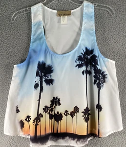 Ella Samani Women Tank Top SZ MEDIUM White Palm Trees Sunset Racerback Made USA - Picture 1 of 8