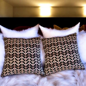 Pillows Set of 2 Chevron Pattern Mink Decorative Pillows Orange & Brown 20x20 - Picture 1 of 12