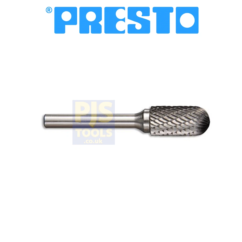 Presto 6mm x 16mm ball nose cylinder shape rotary carbide burr 6mm shank