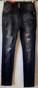 Galmint Buttonfly Distressed Ripped Stretch Skinny Jeans Black Size 4 - Picture 1 of 8