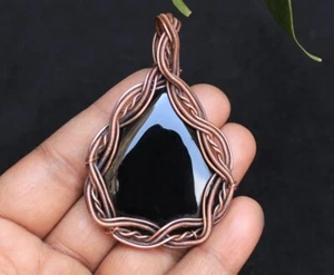 Regalo de Navidad Colgante de Cobre Hecho a Mano Envoltura de Alambre Negro Ónix Joyería N15 - Imagen 1 de 10