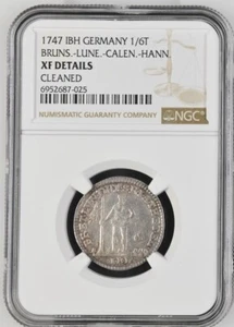 1747 IBH German States Brunswick Lunenberg. 1/6 Taler 6 MG. NGC XF Details - Picture 1 of 2