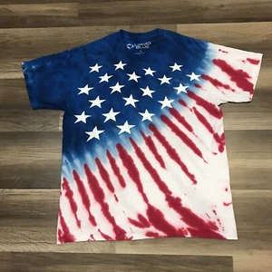 Liquid Blue Tie Dye USA Stars Stripes T-Shirt Red White Blue Sz L - Picture 1 of 6