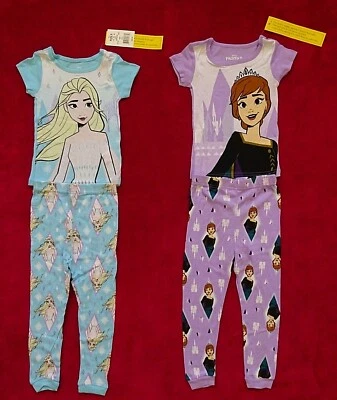Disney Frozen Pajama Sets Girl's Size 4 TWO SETS New Cotton Anna Elsa - Image 1 of 4