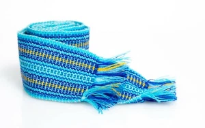 Ukrainian hand woven homespun Hutsul Belt Blue Yellow KRAYKA for Vyshyvanka - Picture 1 of 11