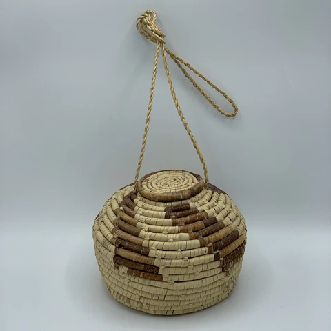 Hanging Hand Woven Decorative Round Planter Basket with Lid  6”x 8” Cover