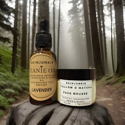 SKINJUNKIE Organic Frankincense Lavender Facial Oil & Tallow Matcha Face Balm Set
