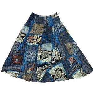 Boho A-Linie Blumen Baumwolle Batik Midi Rock Gr. 4 Chico’s - Bild 1 von 8