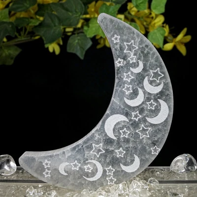 Selenit Mond Selenit Mondsichel Halbmond Lade Platte Gravur Deko ca. 11 cm - Bild 1 von 3