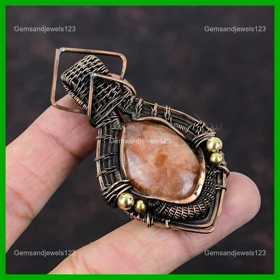 Cobre Chakra Sacro Piedra Solar Hecho a Mano Envuelto en Alambre Boho Colgante Joyería Foto 1 de 4