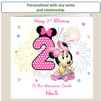 Personalised 2nd Birthday Card Minnie Mouse Daughter Granddaughter Niece Sister - Image 1 of 4