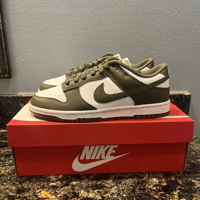 Women’s Size 9.5 Nike Dunk Low Retro Medium Olive White Sneakers DD1503-120 New - Image 1 of 4