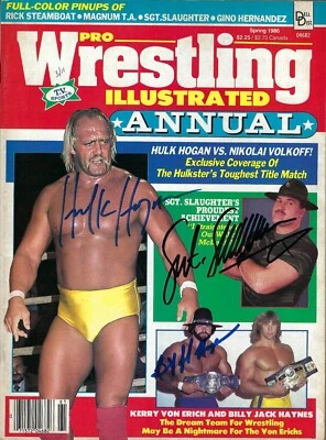 AM14 Hulk Hogan Sgt. Slaughter Billy Jack Haynes signed Wrestling Magazine /COA Foto 1 de 4