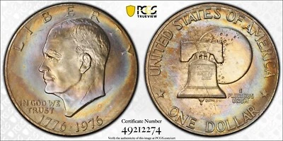Eisenhower Dollar 1976 Type 2 PCGS MS65 - Neon Rim Toning Obv. & Rev. - Image 1 of 4