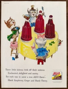 1956 Jell-O PRINT AD 3 Little Kittens New Flavors Black Cherry Raspberry Grape - Picture 1 of 1