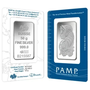 Barra de plata fina PAMP Suisse Lady Fortuna 50 gramos .999 (en ensayo sellado) - Imagen 1 de 1