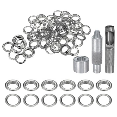 100pcs 18mm Grommet Tool Kit with Hole Punch, Grommet Setter Tools, Silver Tone Foto 1 de 4