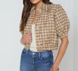 AUTHENTISCH L'AGENCE Cove Cropped Tweed Jacke Mantel Dark Cappuccino/Gold Multi US8 - Bild 1 von 7