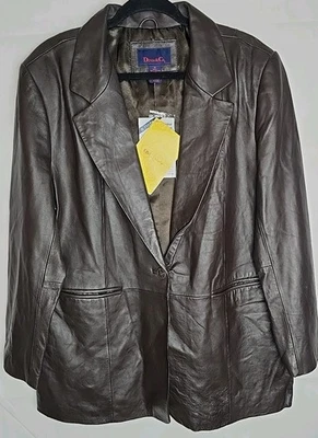 DENIM & CO Leather Jacket Size 1X Women’s Dark Chocolate Blazer w/ Pockets NWT - Image 1 of 4