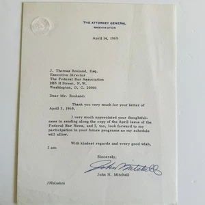 Vintage April 14 1969 Office of the Attorney General John Mitchell Signed Letter - Picture 1 of 1