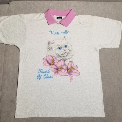 Vtg Screen Stars Best Nashville Cat Kitten T-Shirt W/Collar Pink Sz L USA - Image 1 of 4
