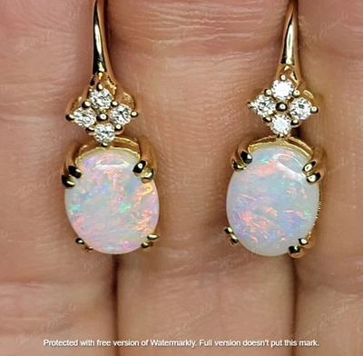 Natural Fire Opal 3.10Ct Oval Cut Drop/Dangle Earrings 14K Yellow Gold Plated - Image 1 of 4
