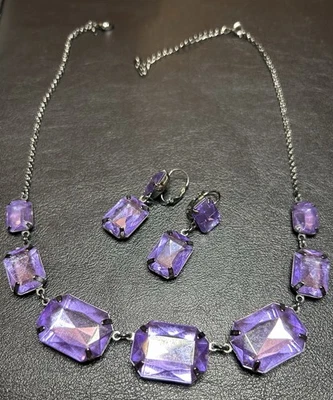 VTG 21 1/2” Avon Signed Acrylic Purple Crystal & Dangle Earring Set - Image 1 of 3