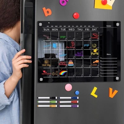 Acrylic Calendar Black Erasable Magnetic Acrylic Magnetic Refrigerator Calendar - Image 1 of 4