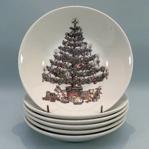 Queens Churchill Traditional Christmas Tree Soup Dessert Bowls X 6 Xmas Table - Picture 1 of 15