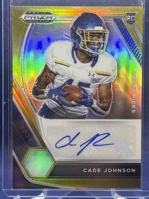 2021 Prizm Draft Picks Cade Johnson Gold RC Auto 04/10 #DPA-CAD SDSU Jackrabbits - Image 1 of 3