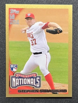 Tarjeta de novato Stephen Strasburg 2010 Topps Gold Border 0886/2010 #661 NATIONALS RC Foto 1 de 2