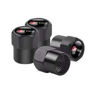 Black Anodised Audi S Line Valve Dust Caps For S1 S3 S4 S5 S7 S-Line RS - Picture 1 of 2